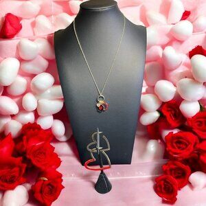 Heart Charm Necklace And‎ Modern Red Heart Hoop Earrings Set Romantic Valentine
